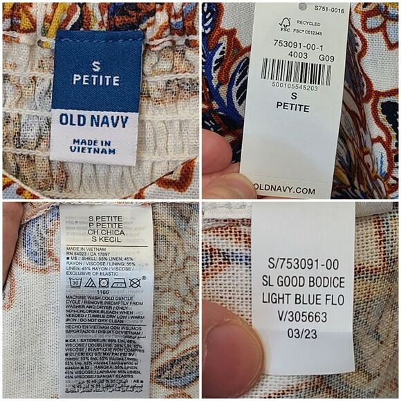 NWT Old Navy Fit & Flare Linen Blend Cami Cream Floral Dress S Petite - Picture 15 of 15